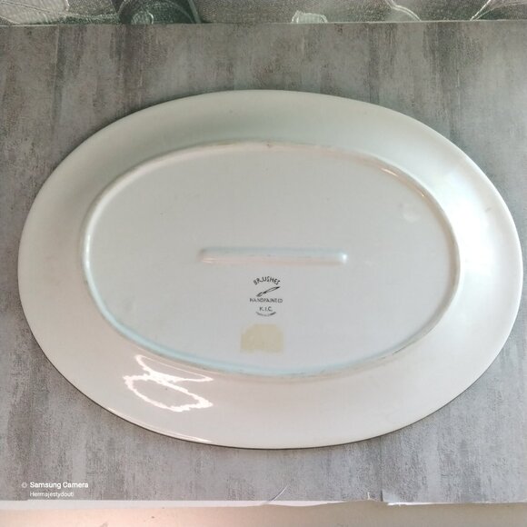 Vintage Hand-painted BRUSHES K.I.C. Oval Ceramic Serving Platter With Persimmons - Picture 2 of 3